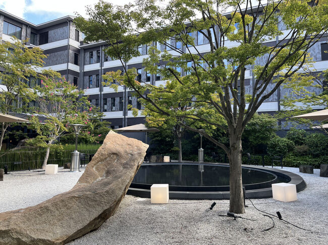 庭を散歩。古い小学校の跡地に建てられたホテル。小学校の建物をリノベしたのかと思っていたのですが、建て直しのようで、小学校の面影はありません。<br />ただ、建物の奥の方に、町の地域の交流施設のスペースが設けられていました。