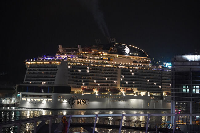 あ、昼間見た巨大客船。しばらく停泊かしら。