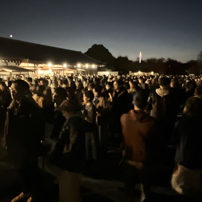 京阪電車の七条駅で下車して、歩いて三十三間堂に向かいました<br /><br />特別拝観を実施する寺側も、見に行く観光客側も慣れていないので、どこに並ぶのか等々の動線がよく分からず混乱しました<br />この日は、先にチケットを購入してから行列に並ぶ順でした<br /><br />行列は三十三間堂をほぼ一周する長さでした<br />チケットを購入できた人は漏れなく入場できるとアナウンスされていたので、行列は殺気立つこともなく、穏やかな雰囲気でした<br />大阪万博で行列に慣れていたのも一因かもしれません<br /><br />入口前の駐車場はご覧のような行列でいっぱい