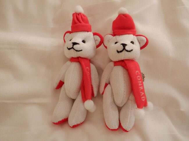 お部屋に戻ったらターンダウンサービス（就寝準備）をはじめようとしていたので、お断りしたらコラッドベアだけくれました！<br />子供に1つづつもらえました。