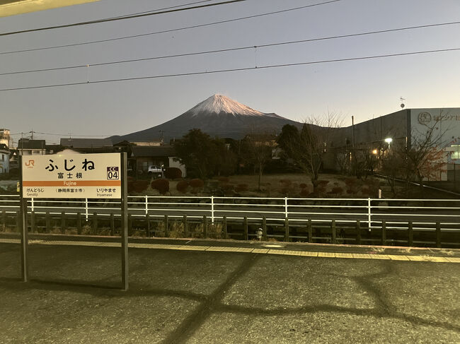 富士根駅、富士市。ここのホームからも富士山がばっちり見えます。背が高い建物が無いのでほとんどそのまんま。富士の南西なので夕景なんかきれいに見えると思う。