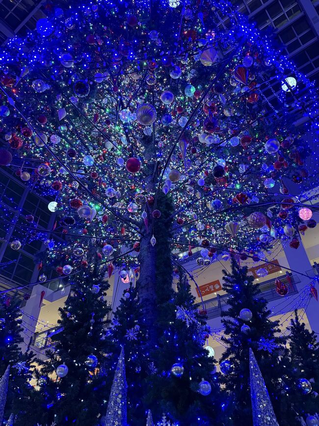 内側までオーナメントやイルミが。<br />約5万個のＬＥＤと約1500個のオーナメントが装飾されているそうです。<br />下から見上げると宇宙空間にいるような気分です。