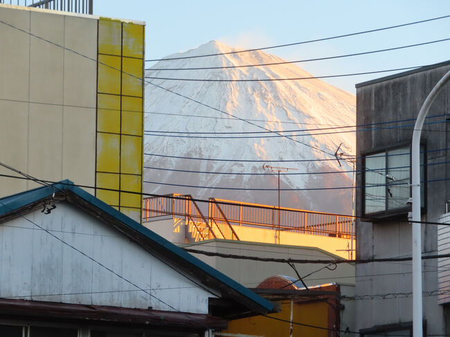 なんだかかわいい。駅前の建物の隙間からも富士山が顔をのぞかせていました。