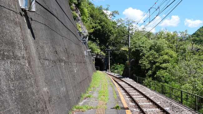 天竜川沿い崖の狭い土地に作られた駅のため、コンクリートの壁が印象的な駅です。