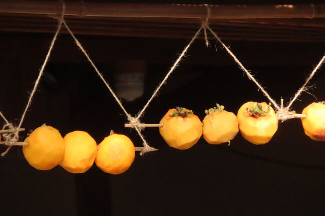 干し柿　古民家で天日干し　<br /><br />吊るし方は？<br />横吊り。