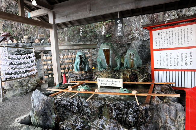 水（願）授け蛙<br /><br />下の緑色の蛙が「満願蛙」で水（願）をかけてください。<br />とのことなので、たくさんかけてきました。