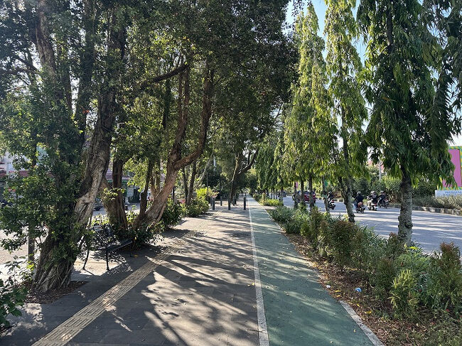 ホテルから歩いてモスクへ行きました。<br />道は歩道が整備されていて歩きやすい。