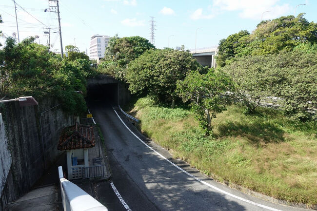 　さて急遽乗ることになった117番バスだけど、せっかくなので、このバスでなければ寄れなかった所に行ってみたくなりました。<br />　というわけで急遽、沖縄南インターチェンジのバス停で下車。半地下の、珍しい形態のバスストップです。