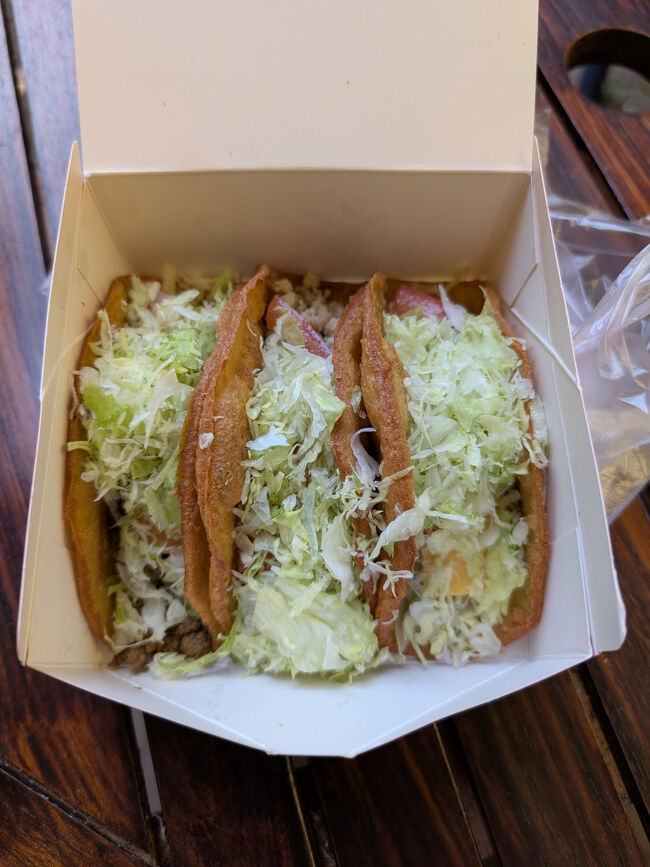 これが、今回の旅のMVPでした。<br />タコスの皮って、パリパリすぎるとボロボロこぼれるし、柔らかすぎると物足りない。<br />でも、ここの皮は違う。「硬くもなく、柔らかくもない」絶妙な塩梅で超美味しかった！