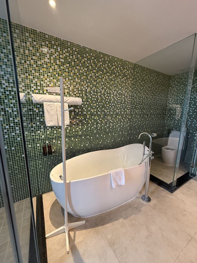 バスタブの隣にはシャワーブースがありました<br /><br />なかなか日本ではお目にかかれないようなホテルです<br />スイートルームでお値段はagodaで予約したらキャッシュバックもあり、２泊で3万円程でした<br />