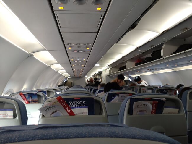 座席配列は中央通路のみ3－3で、通路側からの2席を確保してました。