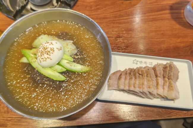 舎堂駅近くで、適当に探したお店へ。<br /><br />ポッサム美味しかった。<br />こんな激寒の季節に冷麺食べるは自分だけか。<br />失態…<br /><br />ホテルへトランク取りに行きます。